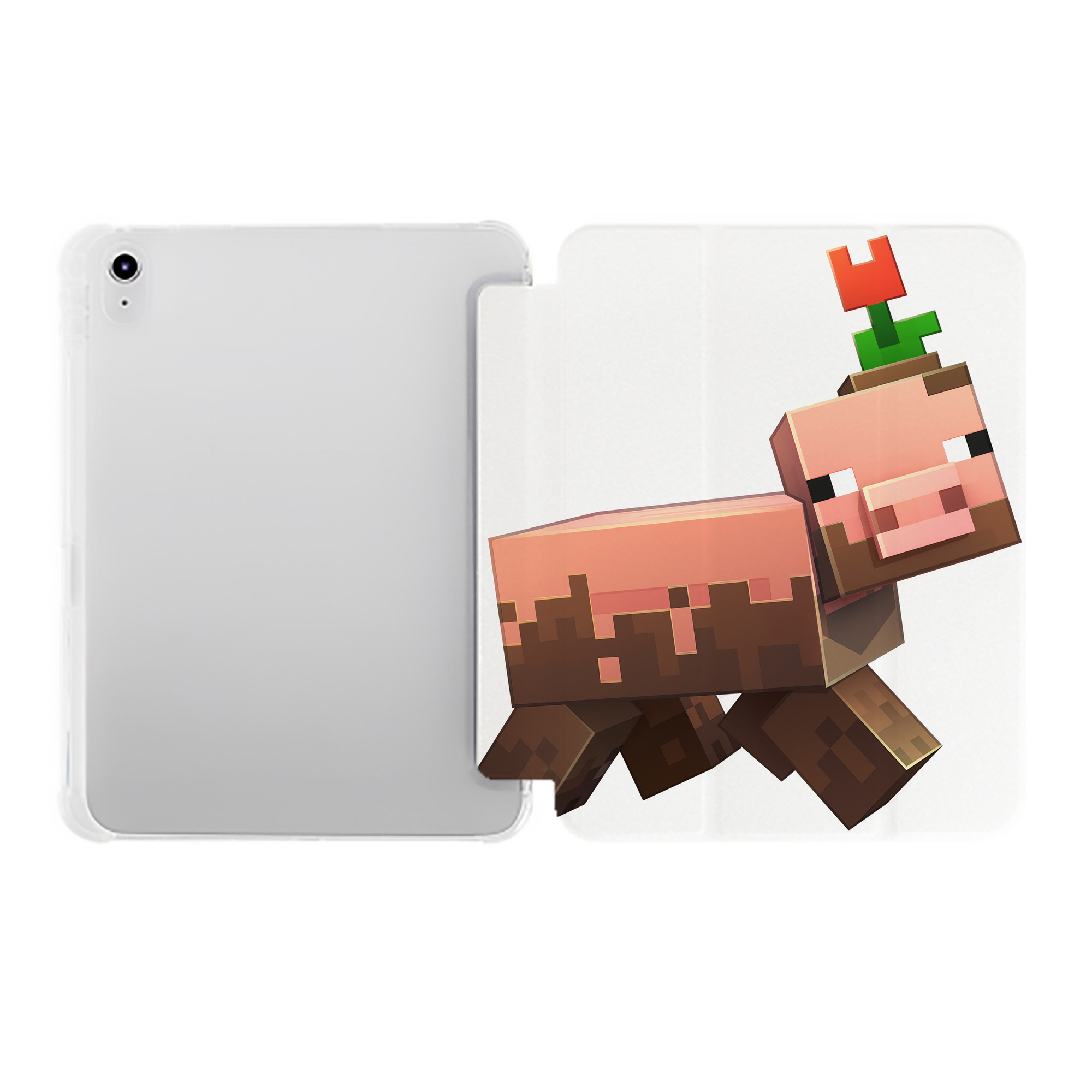 （画像用） マインクラフト ブロックの世界 Minecraft MC Block world IPad ケース ペン収納付き 三つ折りスタンド PUレザー×シリコン 対応機種9.5/10.5/10.9インチ
